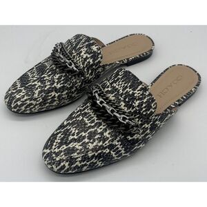 Coach Black‎ & White Snakeskin Print Chain Detail Loafers - Size 6.5